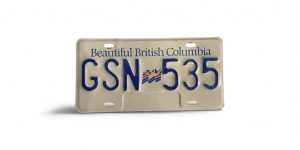 BRITISH COLUMBIA LICENSE PLATE GSN 535