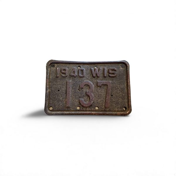 1938 WISCONSIN MOTORCYCLE LICENSE PLATE RARE 137 LOW NUMBER 3-DIGIT