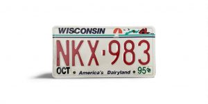 1995 WISCONSIN LICENSE PLATE NKX 983 STICKERED