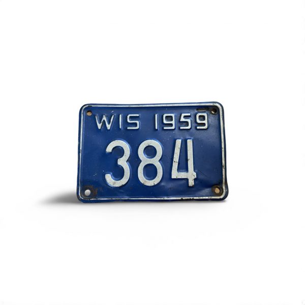 1959 WISCONSIN MOTORCYCLE LICENSE PLATE RARE 384 LOW NUMBER 3-DIGIT