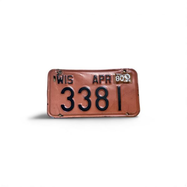 1980 WISCONSIN MOTORCYCLE LICENSE PLATE 3381 LOW NUMER