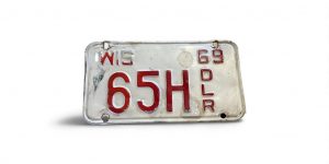 1969 WISCONSIN DEALER MOTORCYCLE LICENSE PLATE 65H LOW NUMBER