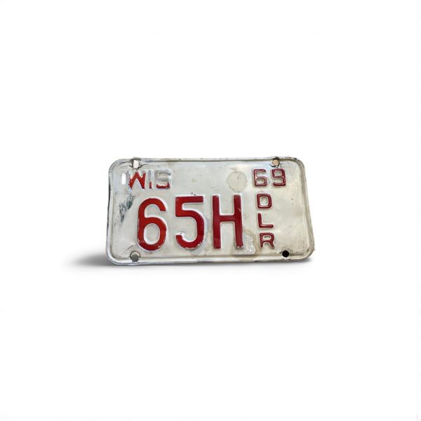 1969 WISCONSIN DEALER MOTORCYCLE LICENSE PLATE 65H LOW NUMBER