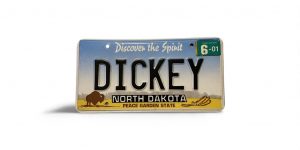 2001 NORTH DAKOTA LICENSE PLATE VANITY DICKEY