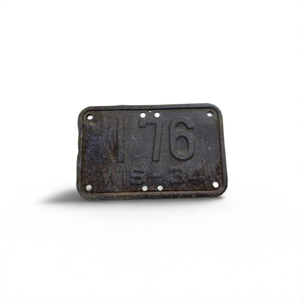 1934 WISCONSIN MOTORCYCLE LICENSE PLATE RARE 176 LOW NUMBER 3-DIGIT