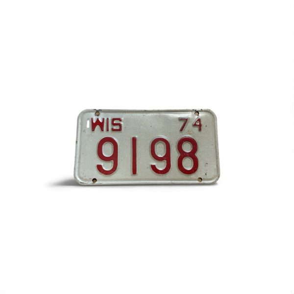 1974 WISCONSIN MOTORCYCLE LICENSE PLATE 9198 LOW NUMBER