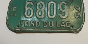 1976 WISCONSIN FOND DU LAC BICYCLE BIKE LICENSE PLATE 6809