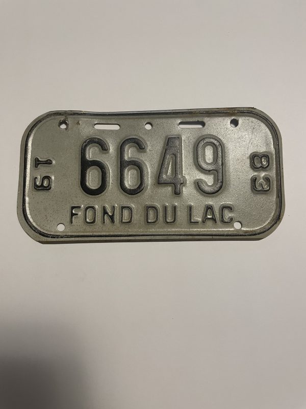 1983 WISCONSIN FOND DU LAC BICYCLE BIKE LICENSE PLATE 6649