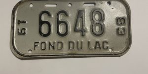 1983 WISCONSIN FOND DU LAC BICYCLE BIKE LICENSE PLATE 6648
