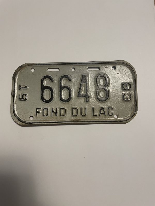 1983 WISCONSIN FOND DU LAC BICYCLE BIKE LICENSE PLATE 6648