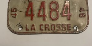 1945 1946 WISCONSIN LA CROSSE BICYCLE BIKE LICENSE PLATE 4484