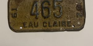 1961 1962 WISCONSIN EAU CLAIRE BICYCLE BIKE LICENSE PLATE 465