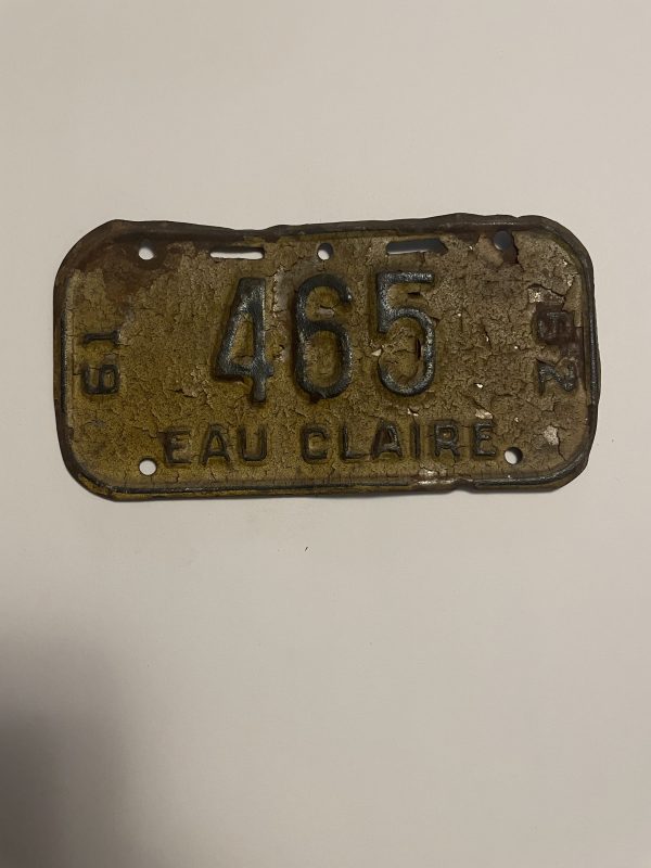 1961 1962 WISCONSIN EAU CLAIRE BICYCLE BIKE LICENSE PLATE 465
