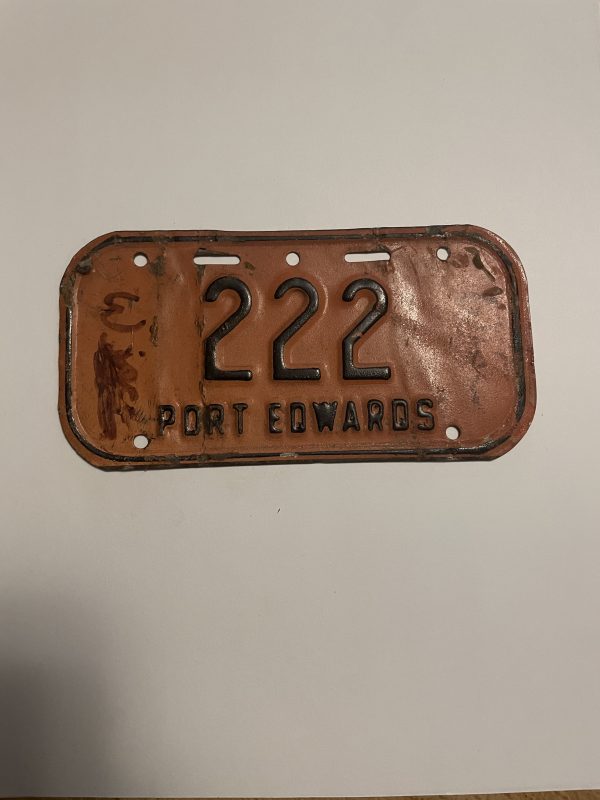 197X WISCONSIN PORT EDWARDS BICYCLE BIKE LICENSE PLATE 222 TRIPLE 2'S
