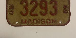1948 1949 WISCONSIN MADISON BICYCLE BIKE LICENSE PLATE 3293
