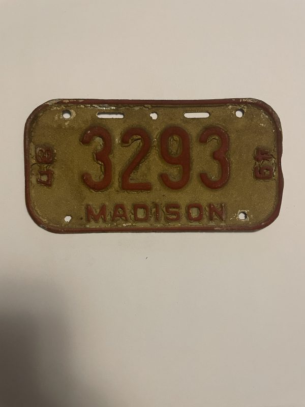 1948 1949 WISCONSIN MADISON BICYCLE BIKE LICENSE PLATE 3293