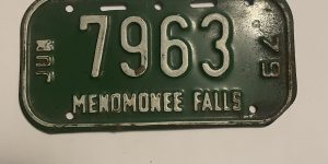 1979 JUNE WISCONSIN MENOMINEE FALLS BICYCLE BIKE LICENSE PLATE 7963