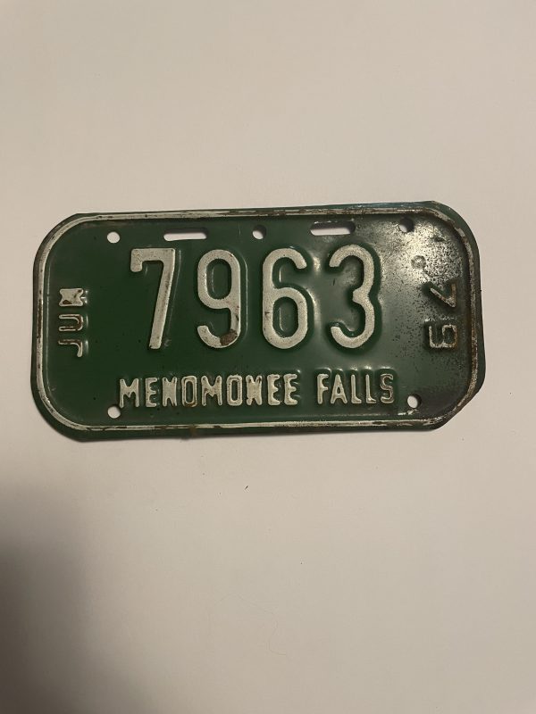 1979 JUNE WISCONSIN MENOMINEE FALLS BICYCLE BIKE LICENSE PLATE 7963