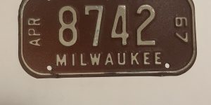 1967 JUNE WISCONSIN MILWAUKEE BICYCLE BIKE LICENSE PLATE 8742