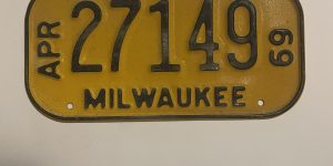 1969 APRIL WISCONSIN MILWAUKEE BICYCLE BIKE LICENSE PLATE 27149