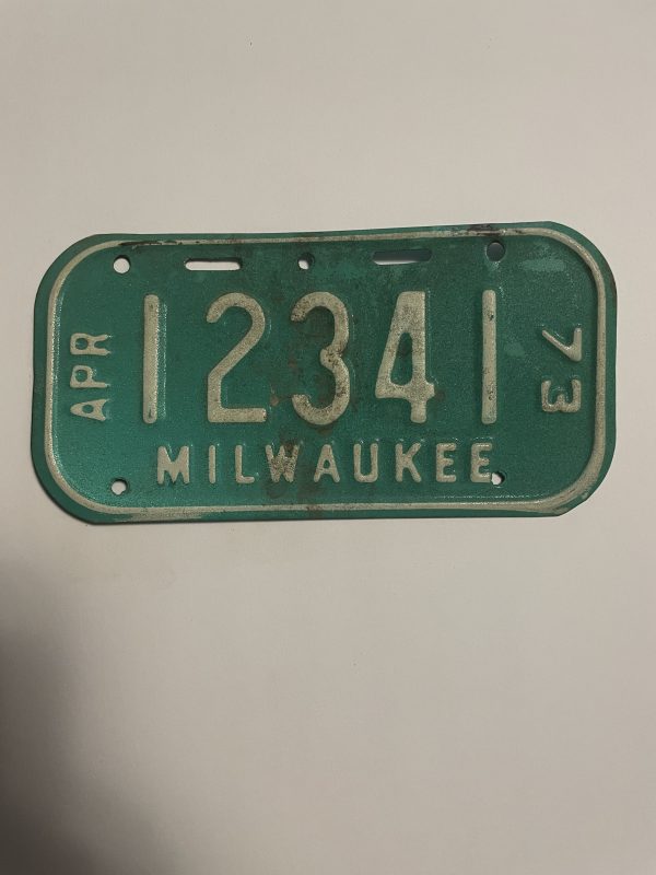 1973 APRIL WISCONSIN MILWAUKEE BICYCLE BIKE LICENSE PLATE 12341