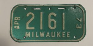 1973 APRIL WISCONSIN MILWAUKEE BICYCLE BIKE LICENSE PLATE 2161
