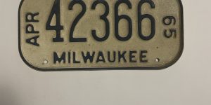1965 APRIL WISCONSIN MILWAUKEE BICYCLE BIKE LICENSE PLATE 42366